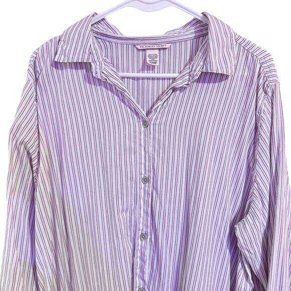 Victorias Secret long button up night Shirt Pink and White Striped Sz XL - Picture 2 of 5
